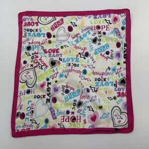 Fast Color Bandana Love Music Print Pink Y2K Head Scarf Wrap Cotton Square